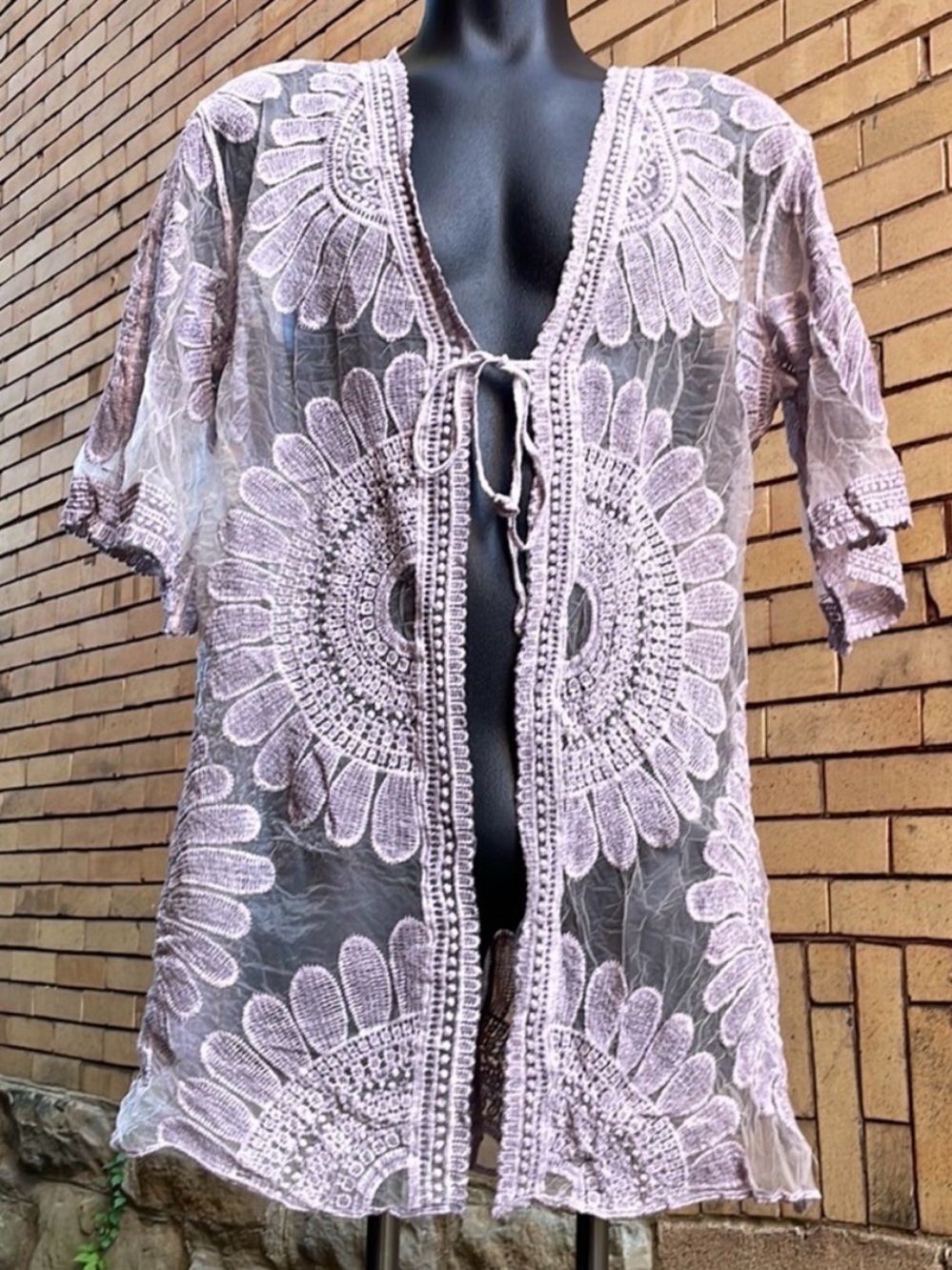 Simply Couture embroidered purple sheer lace cardigan duster jacket Size Large